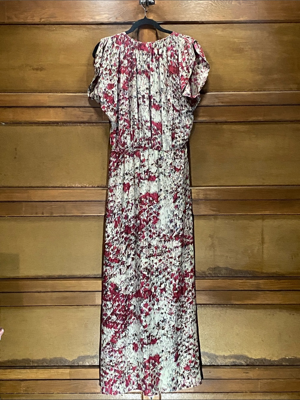 Parker 100% Silk Burgundy and Gray Artistic Print Maxi Dress Sz S - Picture 4 of 7